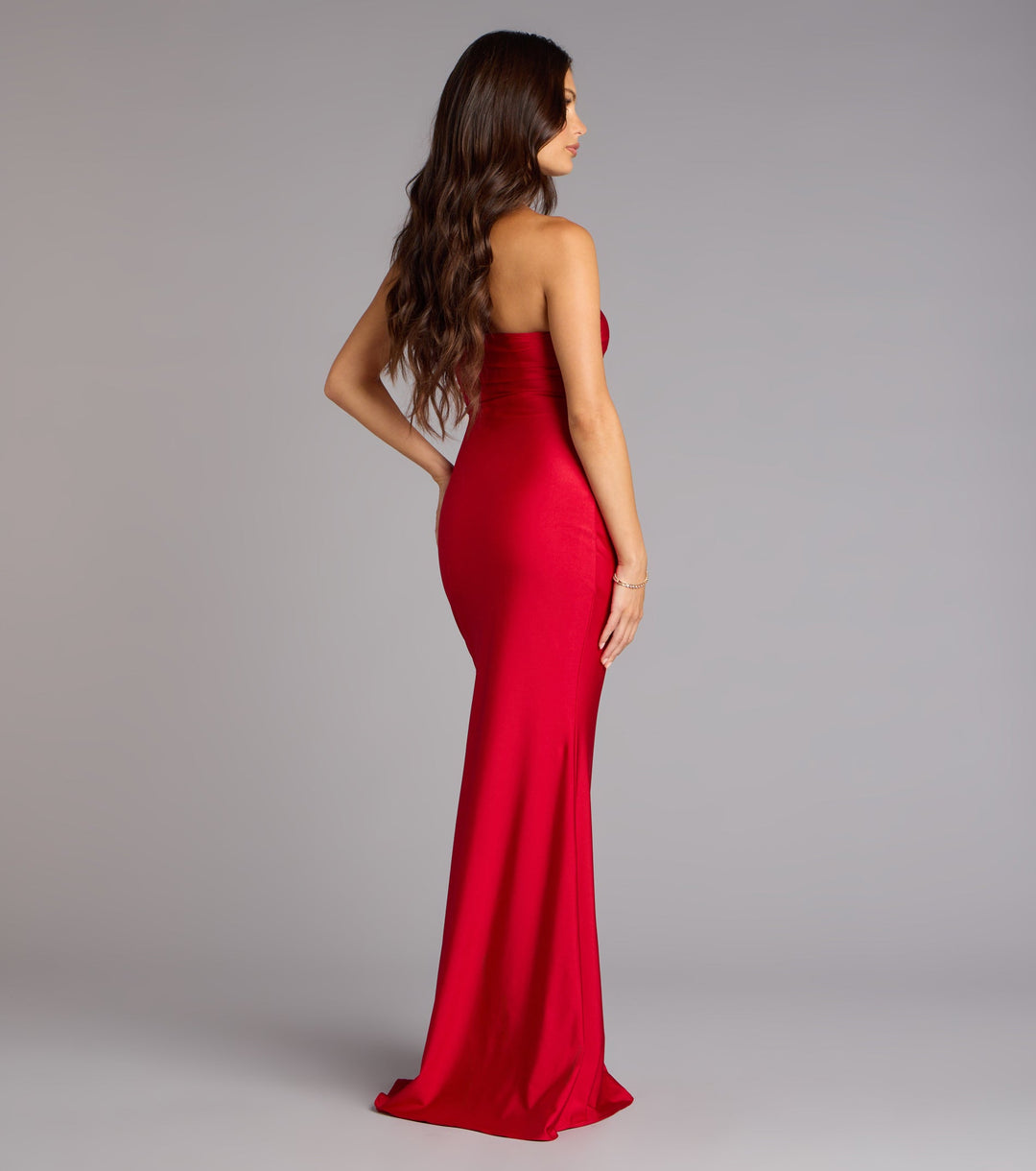 Women's Strapless Mermaid Maxi Dress with High Side Slit