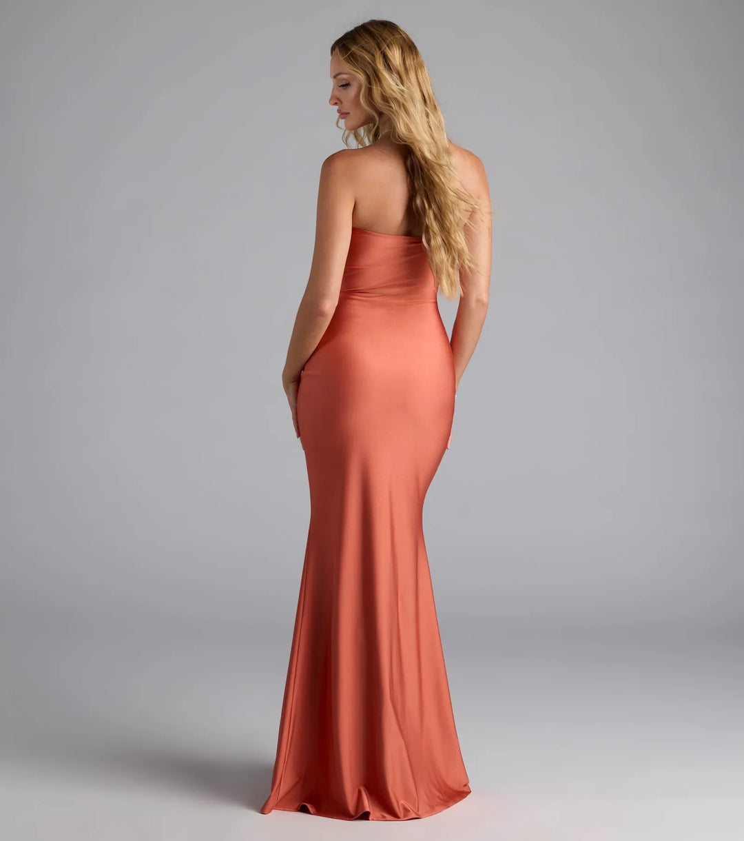 Women's Strapless Mermaid Maxi Dress with High Side Slit