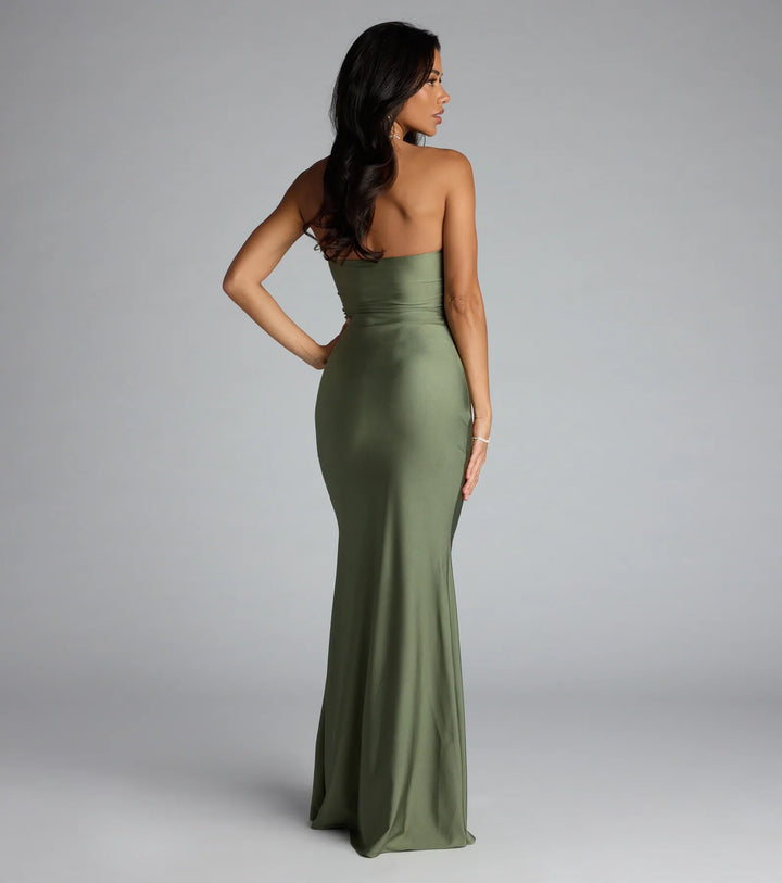 Women's Strapless Mermaid Maxi Dress with High Side Slit