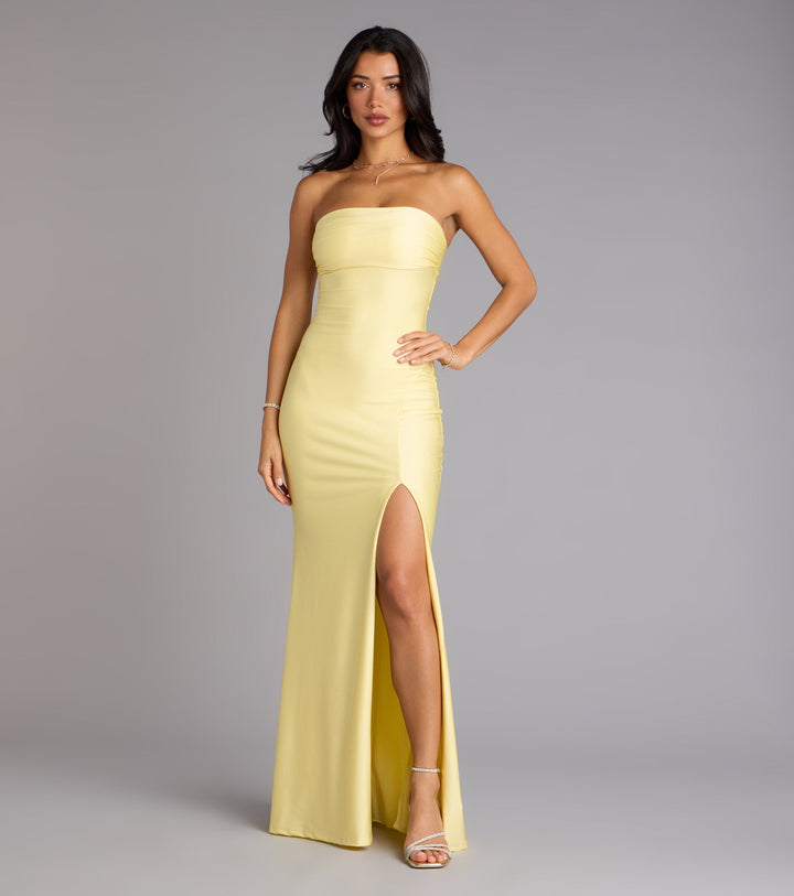 Women's Strapless Mermaid Maxi Dress with High Side Slit