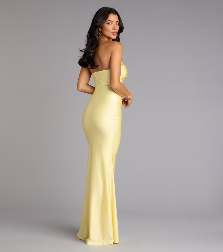 Women's Strapless Mermaid Maxi Dress with High Side Slit