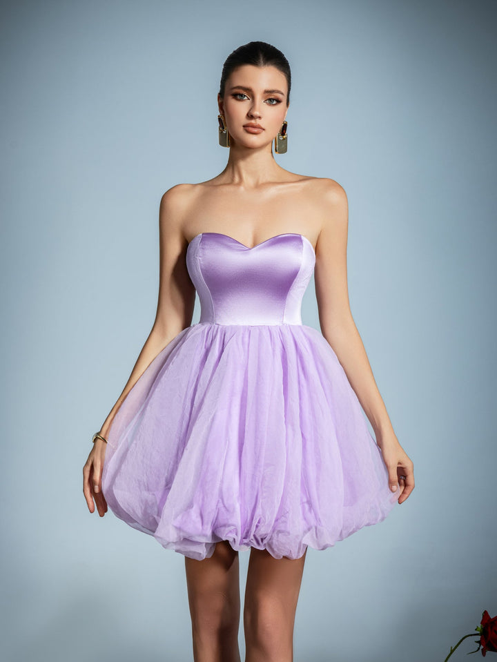 Women's Strapless Mini Dress with Tulle Skirt and Sweetheart Neckline