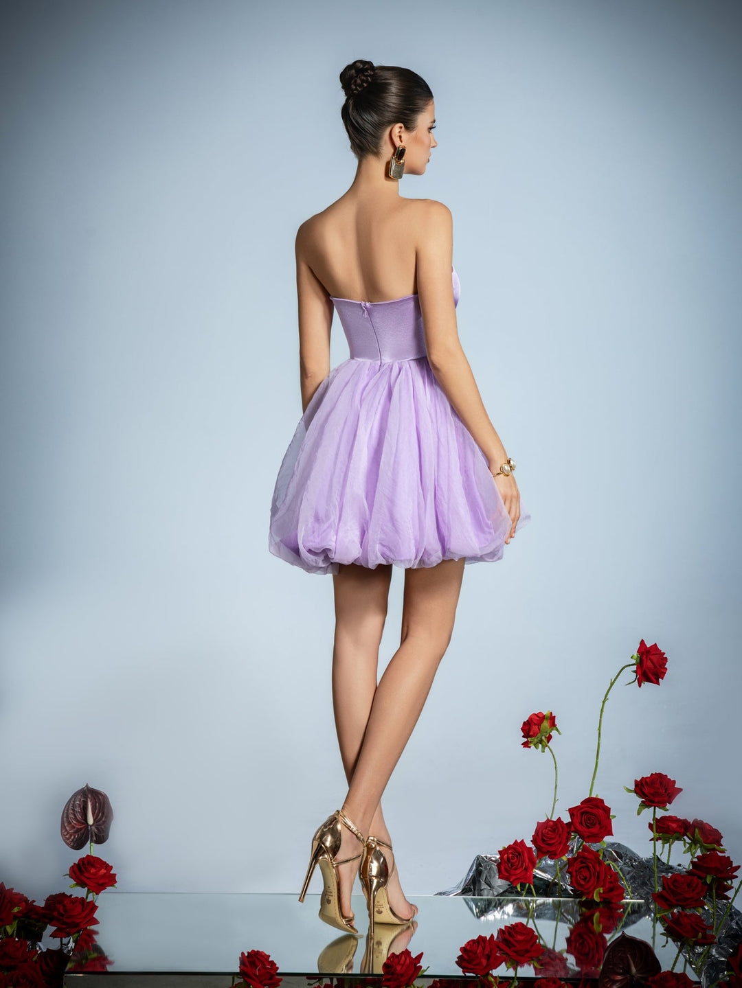 Women's Strapless Mini Dress with Tulle Skirt and Sweetheart Neckline