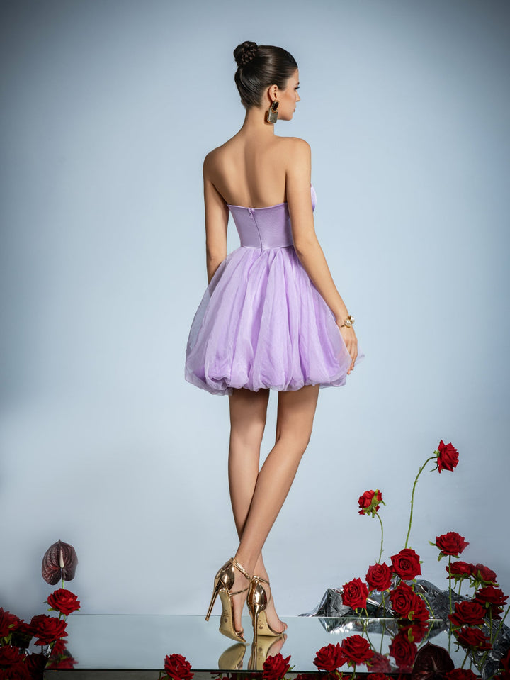 Women's Strapless Mini Dress with Tulle Skirt and Sweetheart Neckline