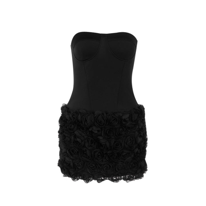 Women's Strapless Mini Dress with Textured Skirt and Zip Back
