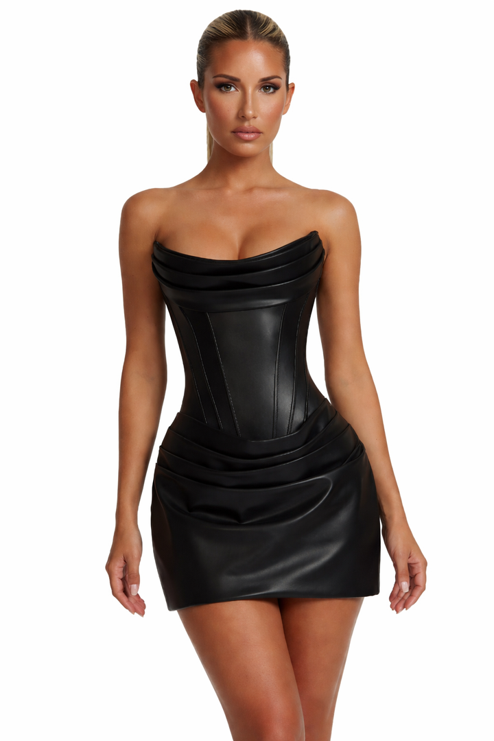 Women’s Strapless Corset Panel Mini Dress with Lace-Up Back