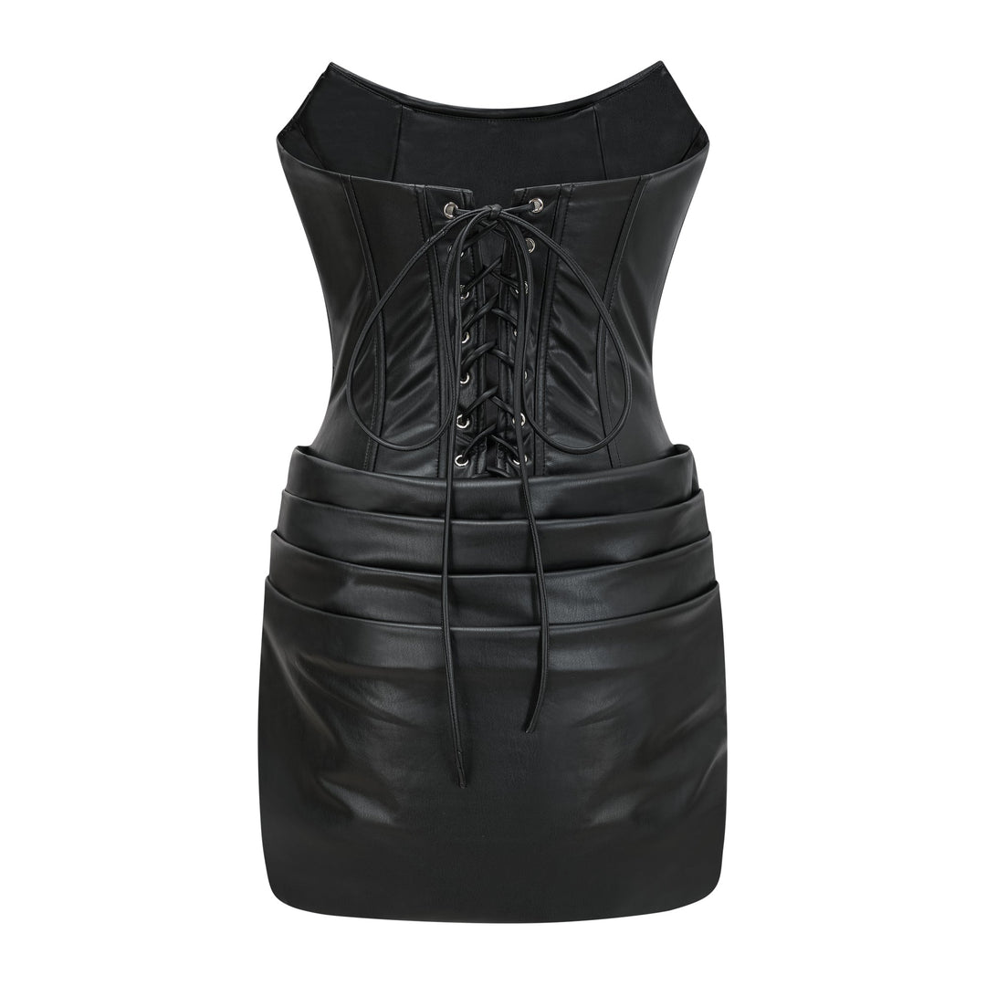 Women’s Strapless Corset Panel Mini Dress with Lace-Up Back