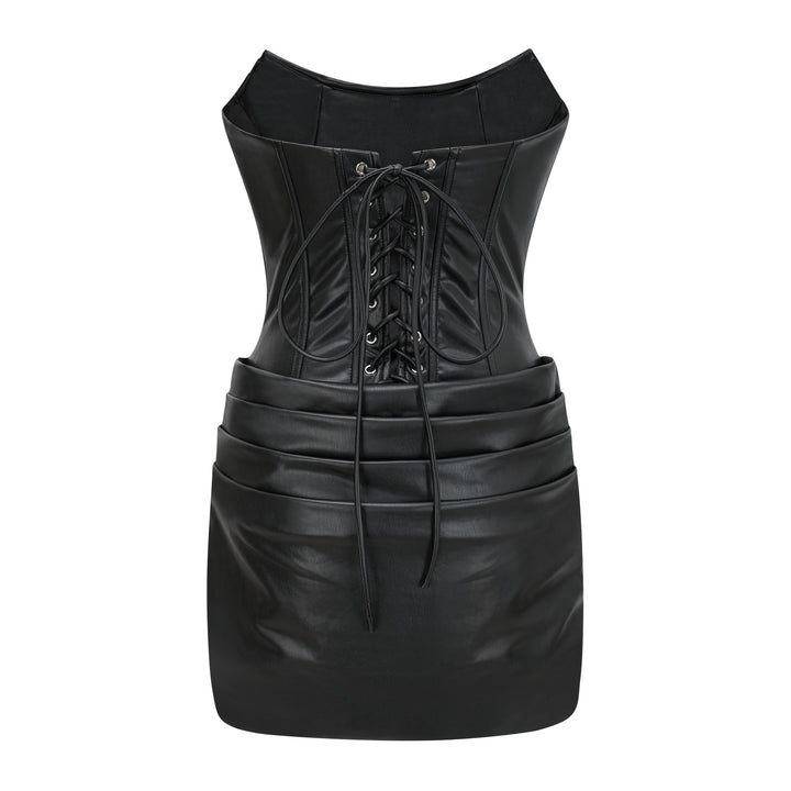 Women’s Strapless Corset Panel Mini Dress with Lace-Up Back
