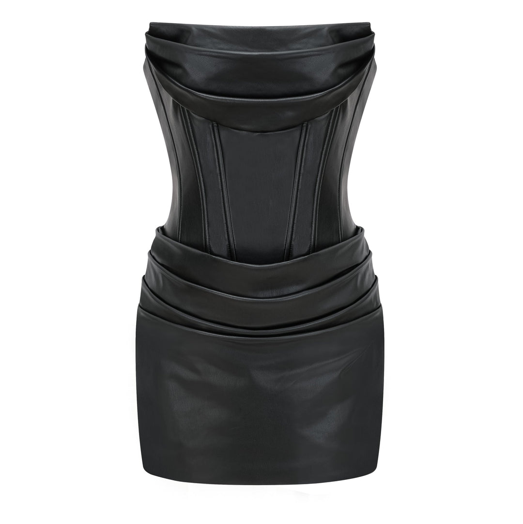 Women’s Strapless Corset Panel Mini Dress with Lace-Up Back