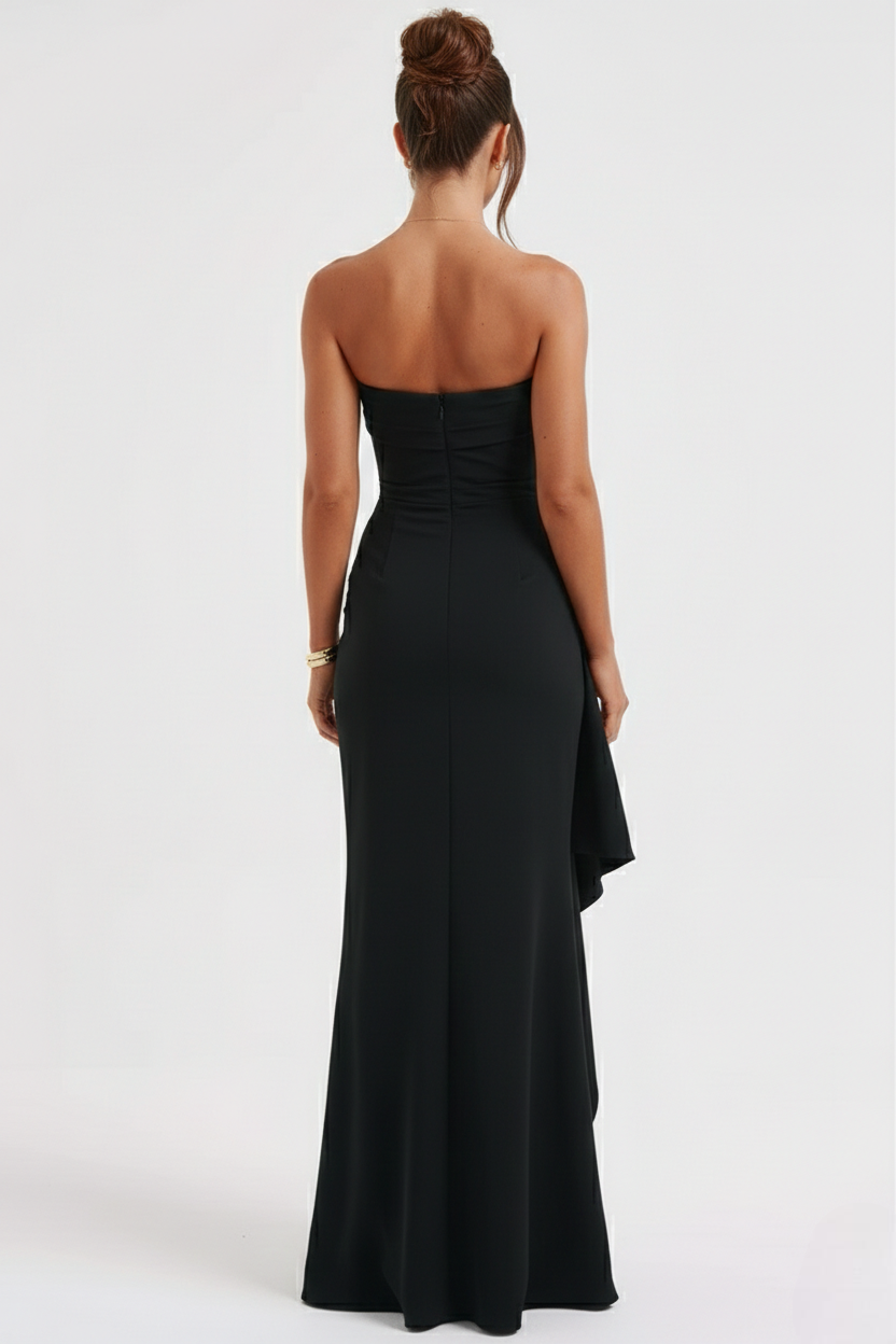 Women’s Strapless Draped Overlay High Split Maxi Dress