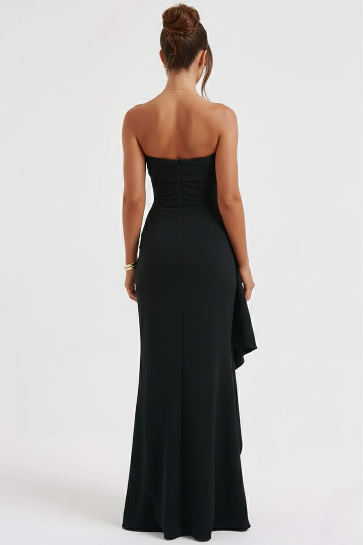 Women’s Strapless Draped Overlay High Split Maxi Dress