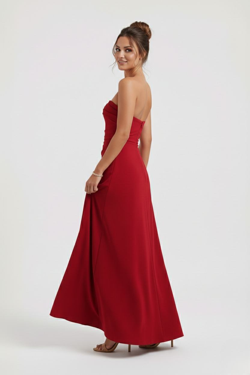 Women’s Strapless Draped Overlay High Split Maxi Dress