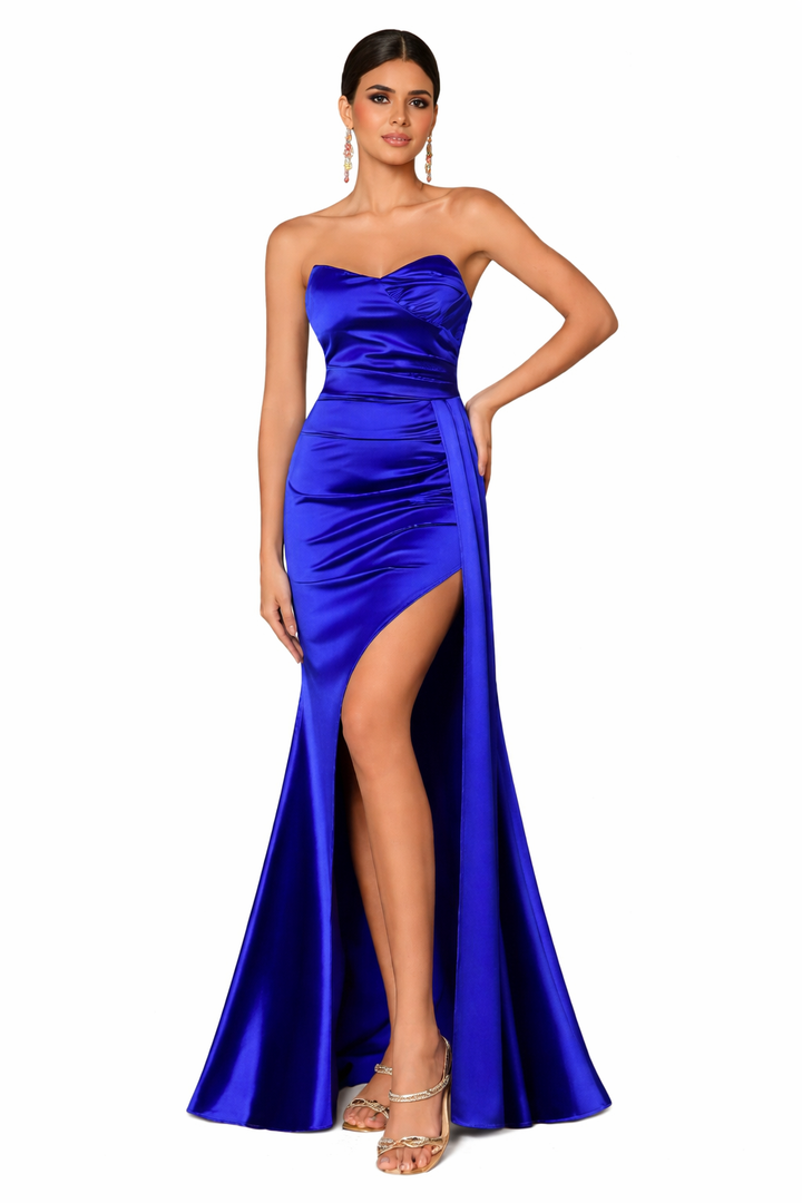 Women's Strapless Mermaid Satin Maxi Dress with Sweetheart Neck