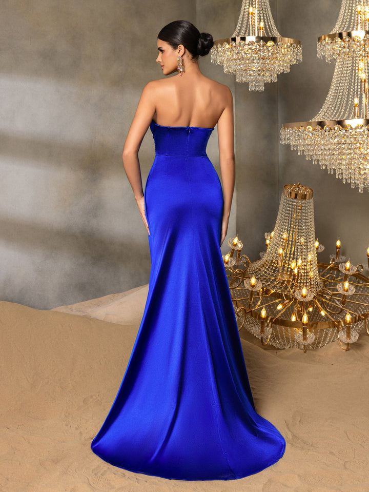 Women's Strapless Mermaid Satin Maxi Dress with Sweetheart Neck