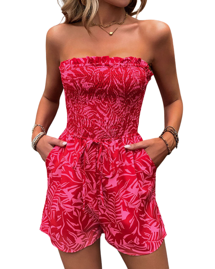 Women’s Strapless Smocked Printed Jumpsuit