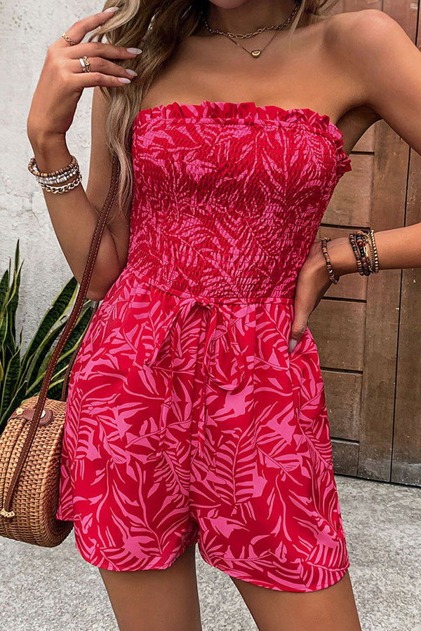 Women’s Strapless Smocked Printed Jumpsuit