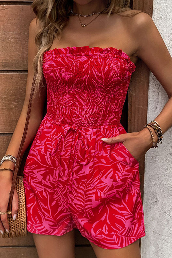 Women’s Strapless Smocked Printed Jumpsuit