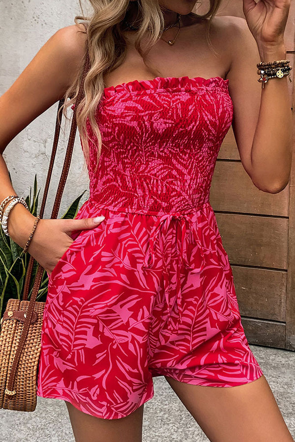 Women’s Strapless Smocked Printed Jumpsuit