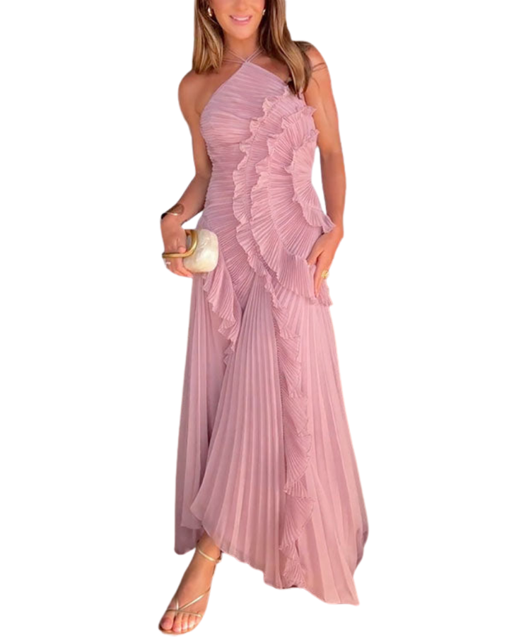 Women’s Strappy Halter Neck Pleated Maxi Dress
