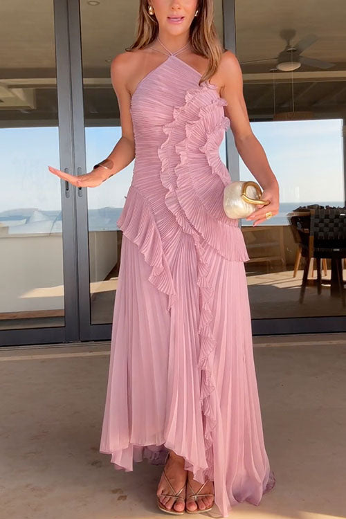 Women’s Strappy Halter Neck Pleated Maxi Dress