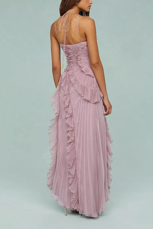 Women’s Strappy Halter Neck Pleated Maxi Dress