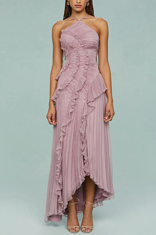Women’s Strappy Halter Neck Pleated Maxi Dress