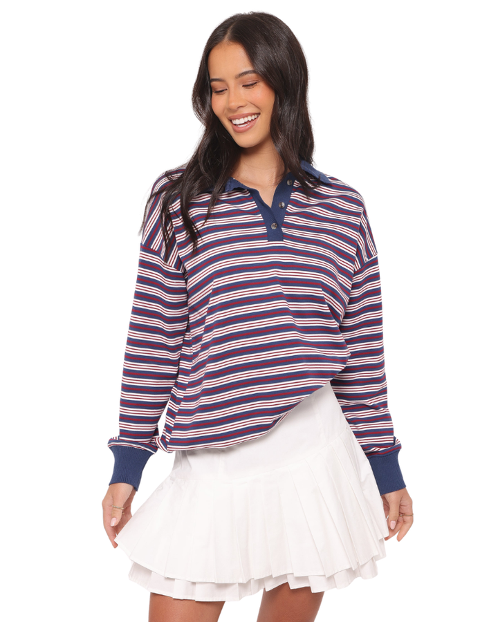 Women’s Striped Long Sleeve Polo Top