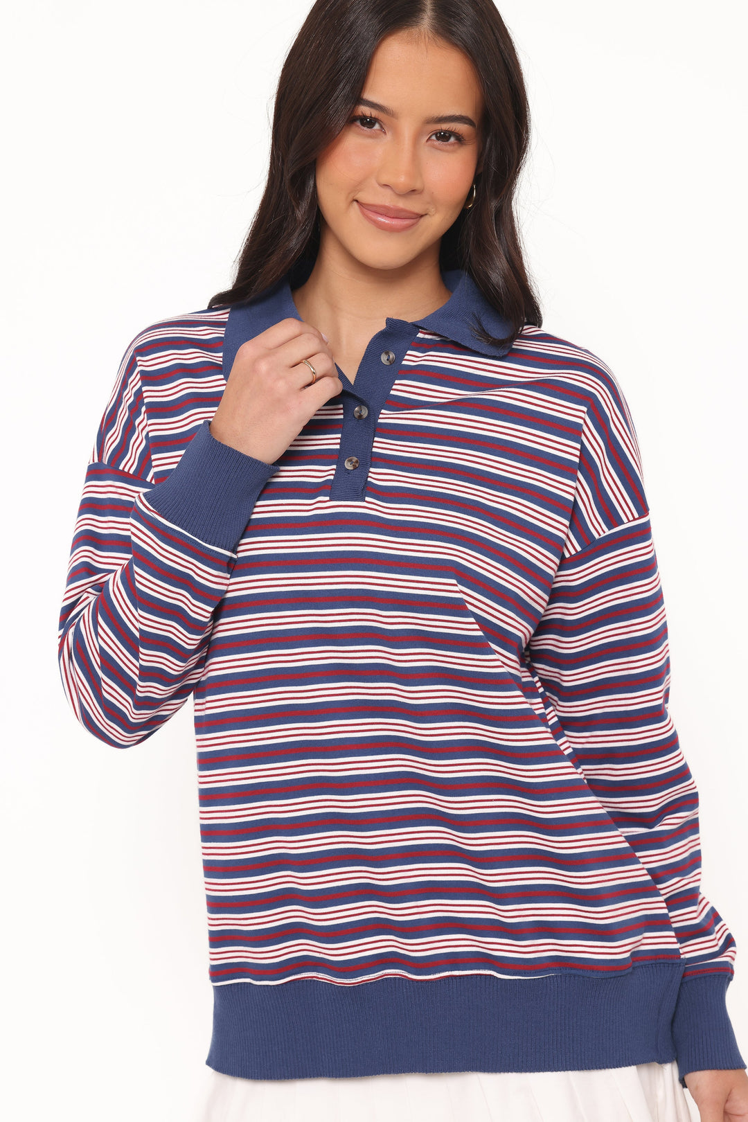 Women’s Striped Long Sleeve Polo Top