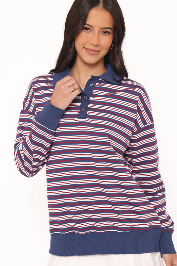 Women’s Striped Long Sleeve Polo Top
