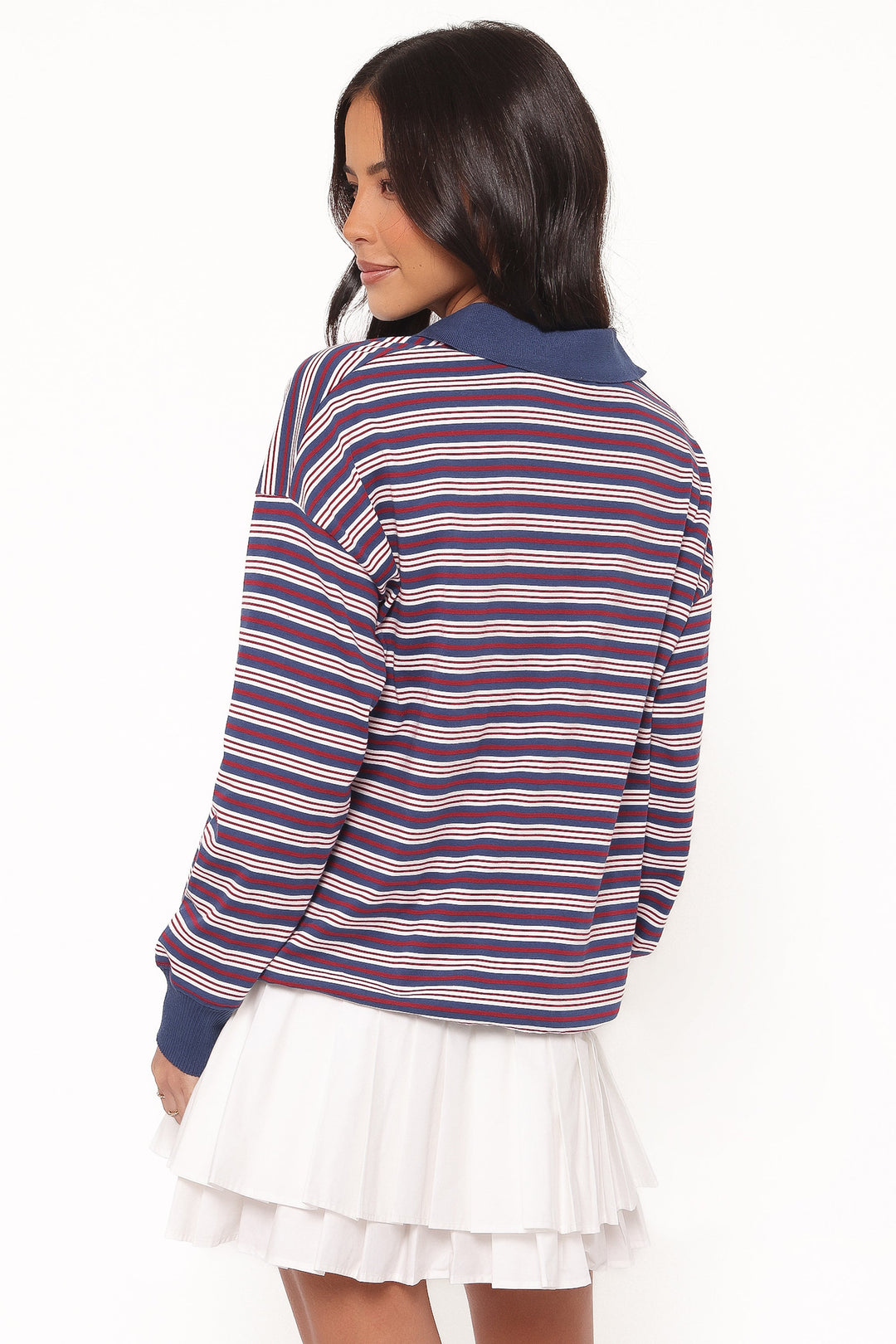 Women’s Striped Long Sleeve Polo Top