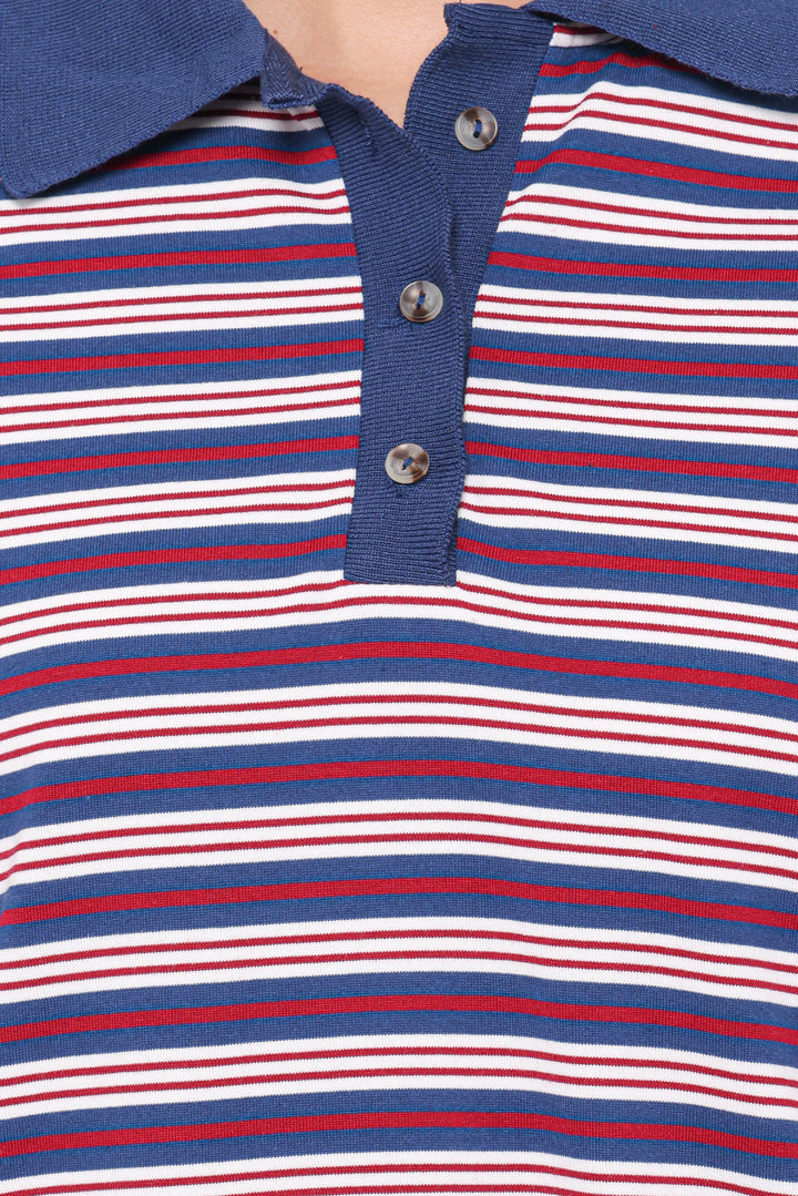 Women’s Striped Long Sleeve Polo Top