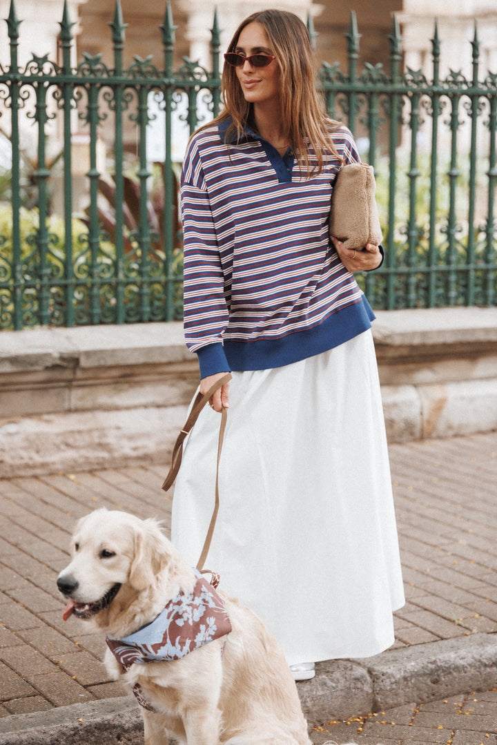 Women’s Striped Long Sleeve Polo Top