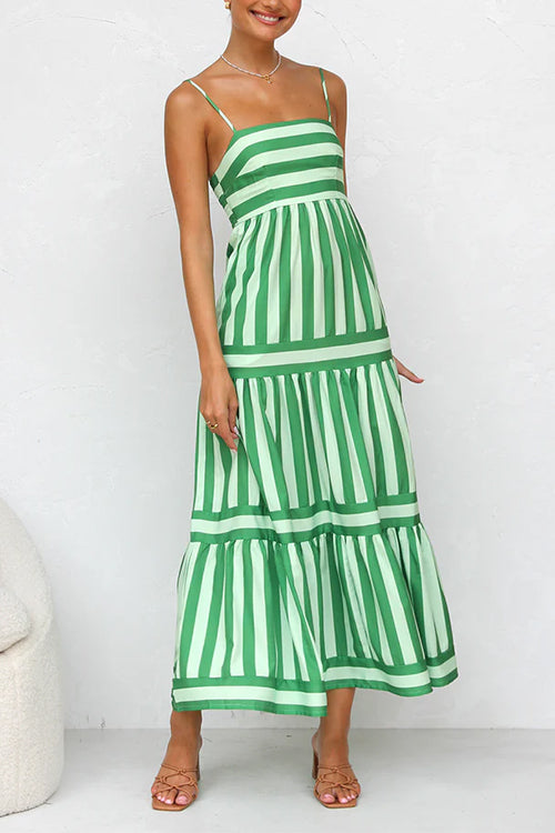 Women’s Striped Spaghetti Strap Tiered Maxi Dress