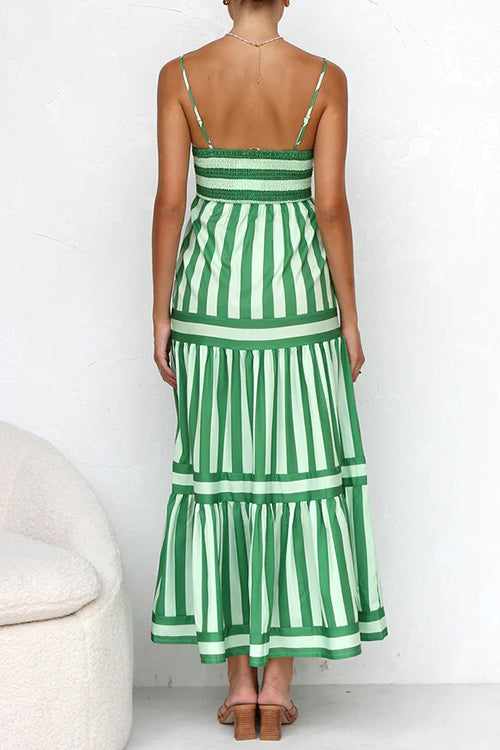 Women’s Striped Spaghetti Strap Tiered Maxi Dress