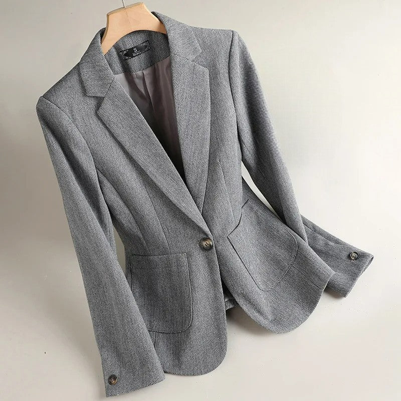 Women's Single-Button Blazer with Notch Lapel and Patch Pockets