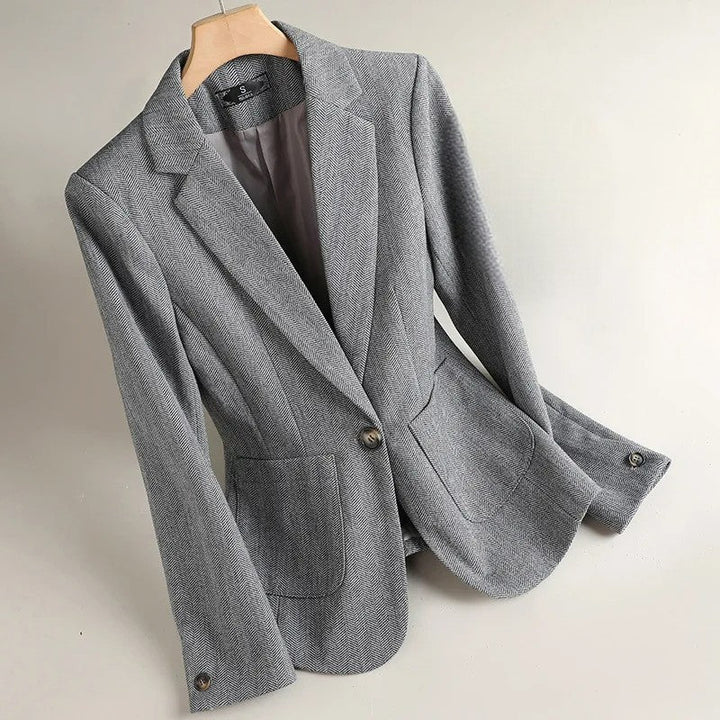 Women's Single-Button Blazer with Notch Lapel and Patch Pockets