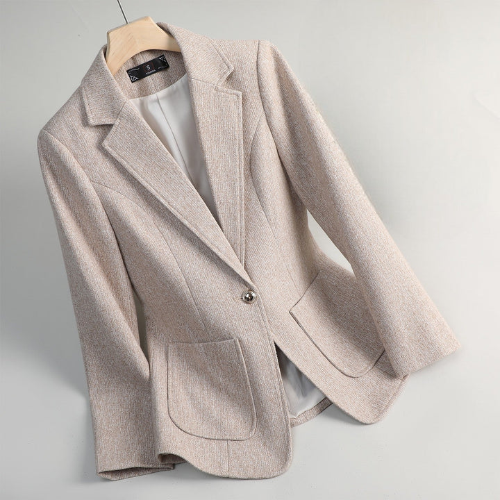 Women’s Textured Single-Button Blazer with Notch Lapel and Patch Pockets