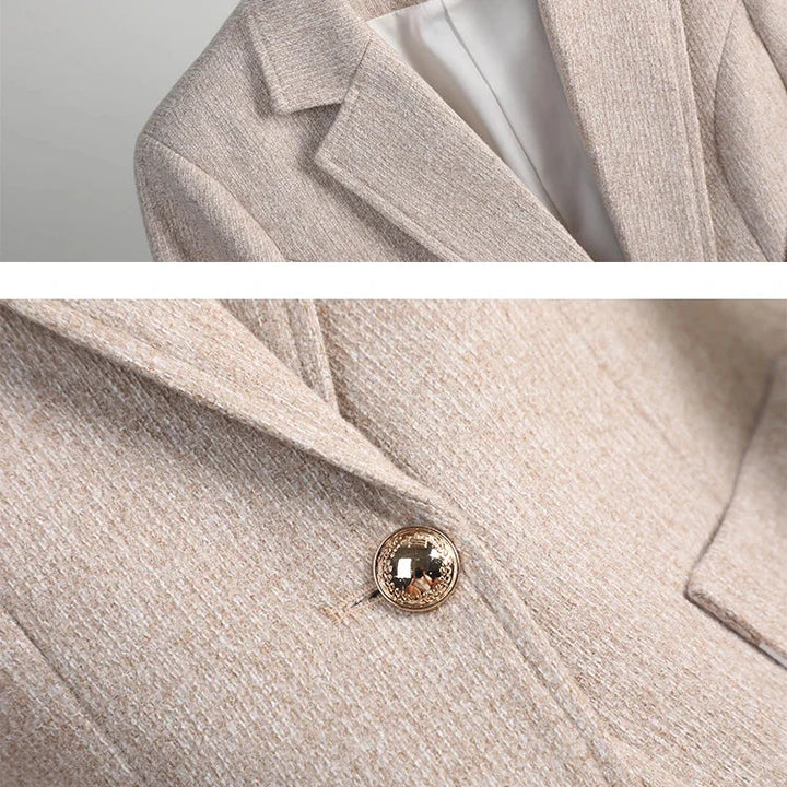 Women’s Textured Single-Button Blazer with Notch Lapel and Patch Pockets
