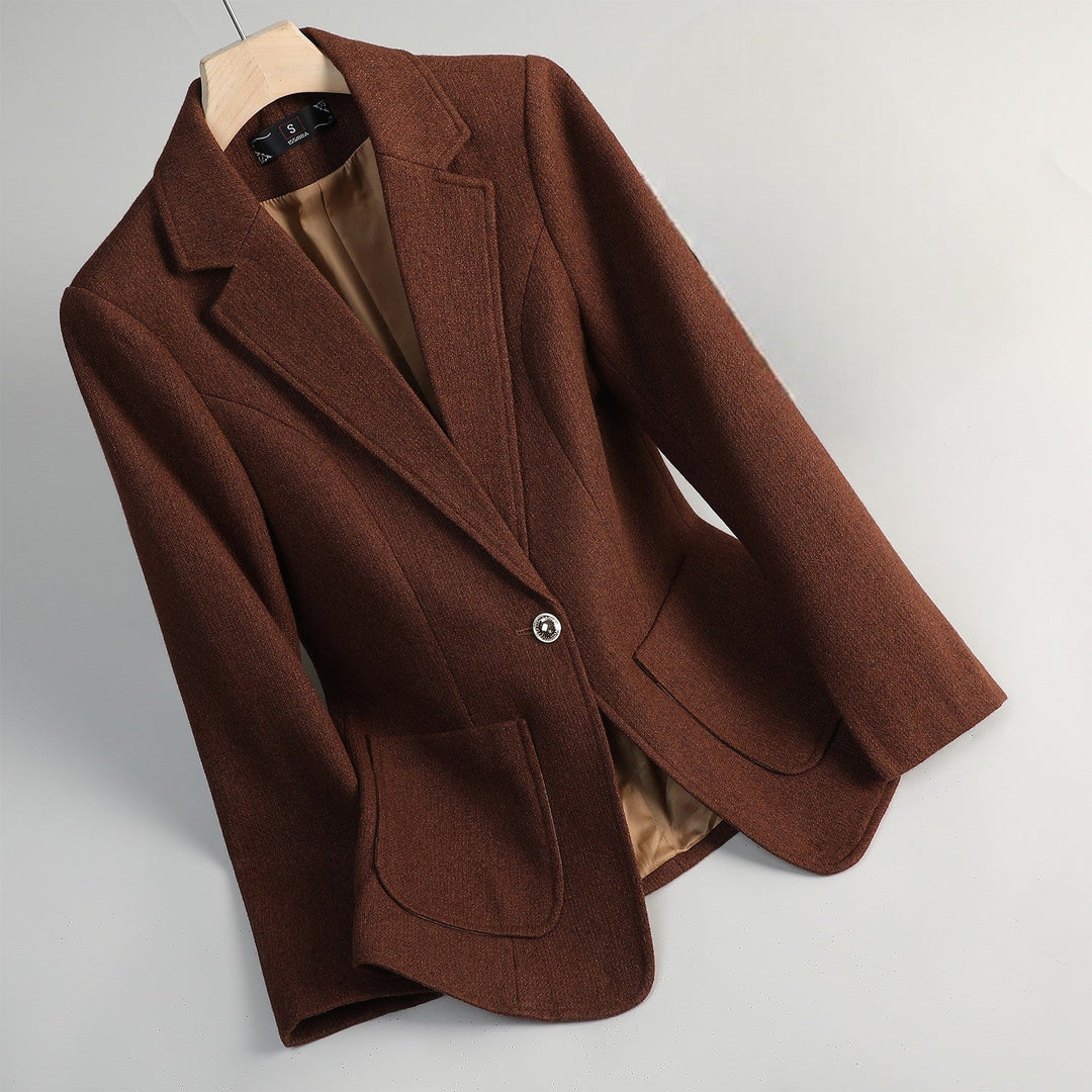 Women’s Textured Single-Button Blazer with Notch Lapel and Patch Pockets
