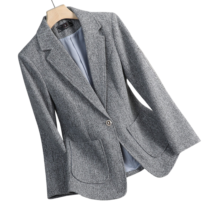 Women’s Textured Single-Button Blazer with Notch Lapel and Patch Pockets