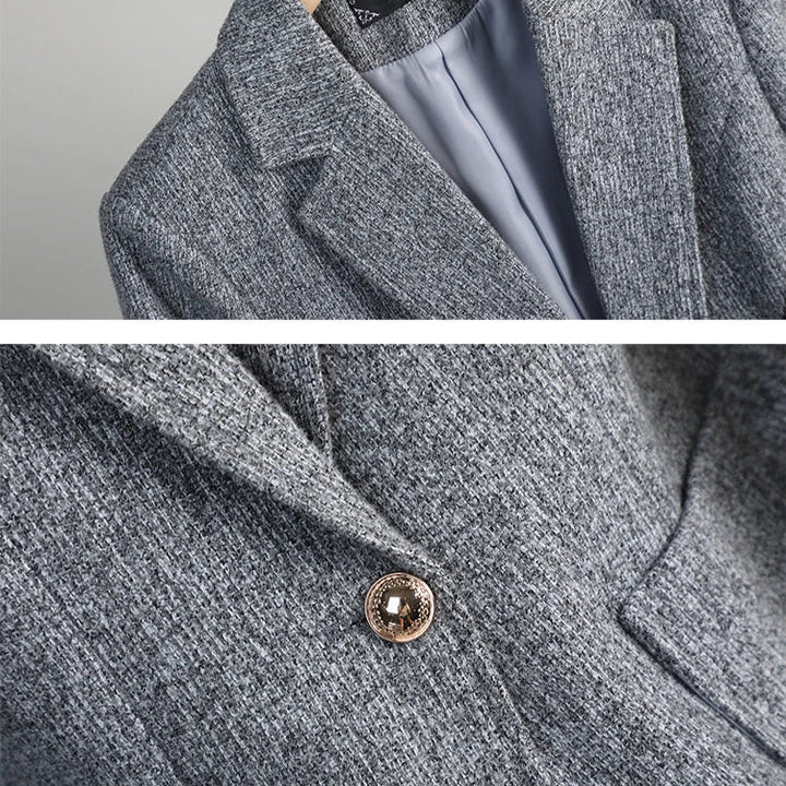 Women’s Textured Single-Button Blazer with Notch Lapel and Patch Pockets