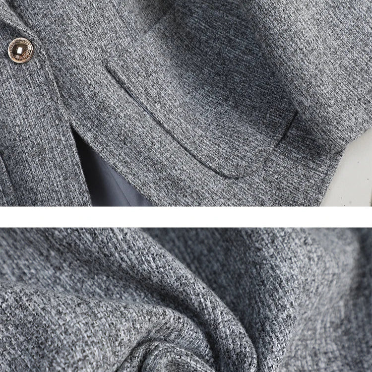 Women’s Textured Single-Button Blazer with Notch Lapel and Patch Pockets