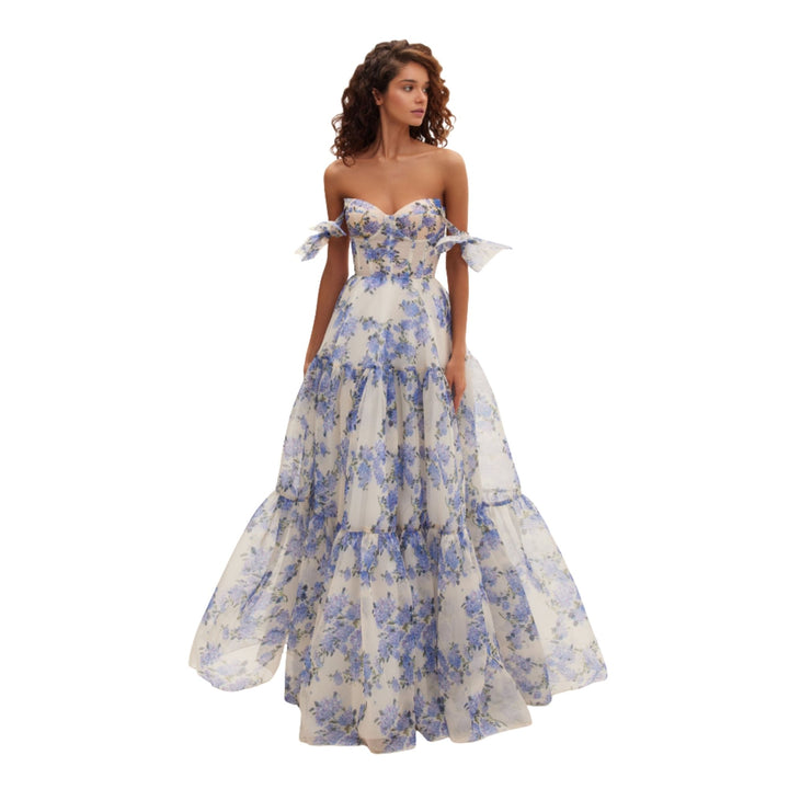 Women's Tiered Floral Maxi Dress with Corset Back Detail