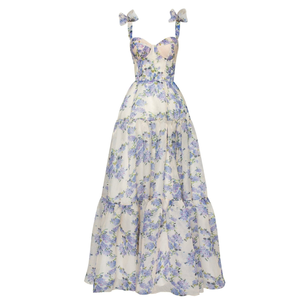 Women's Tiered Floral Maxi Dress with Corset Back Detail
