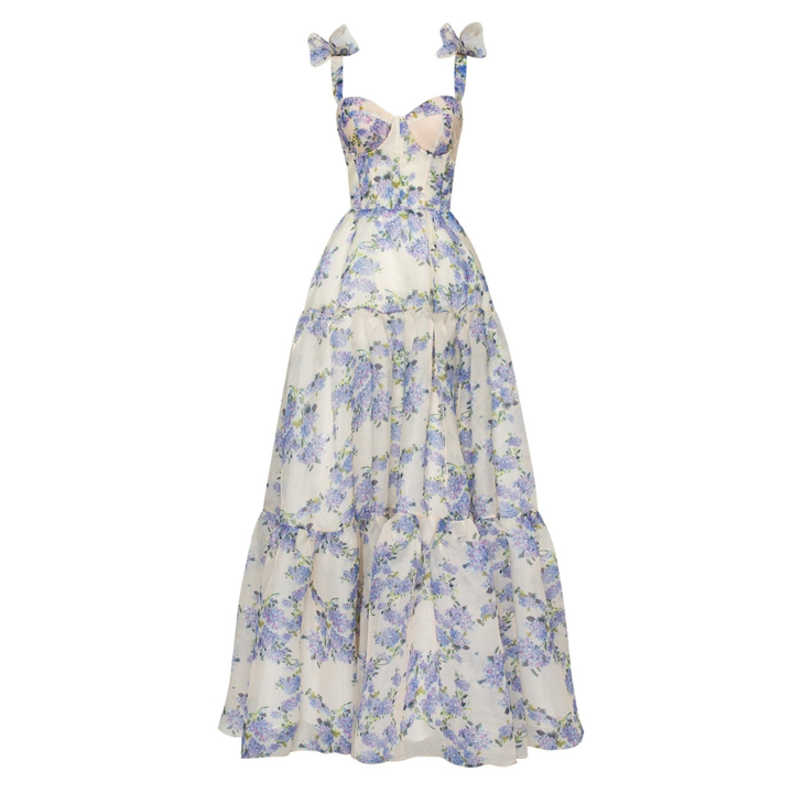 Women's Tiered Floral Maxi Dress with Corset Back Detail