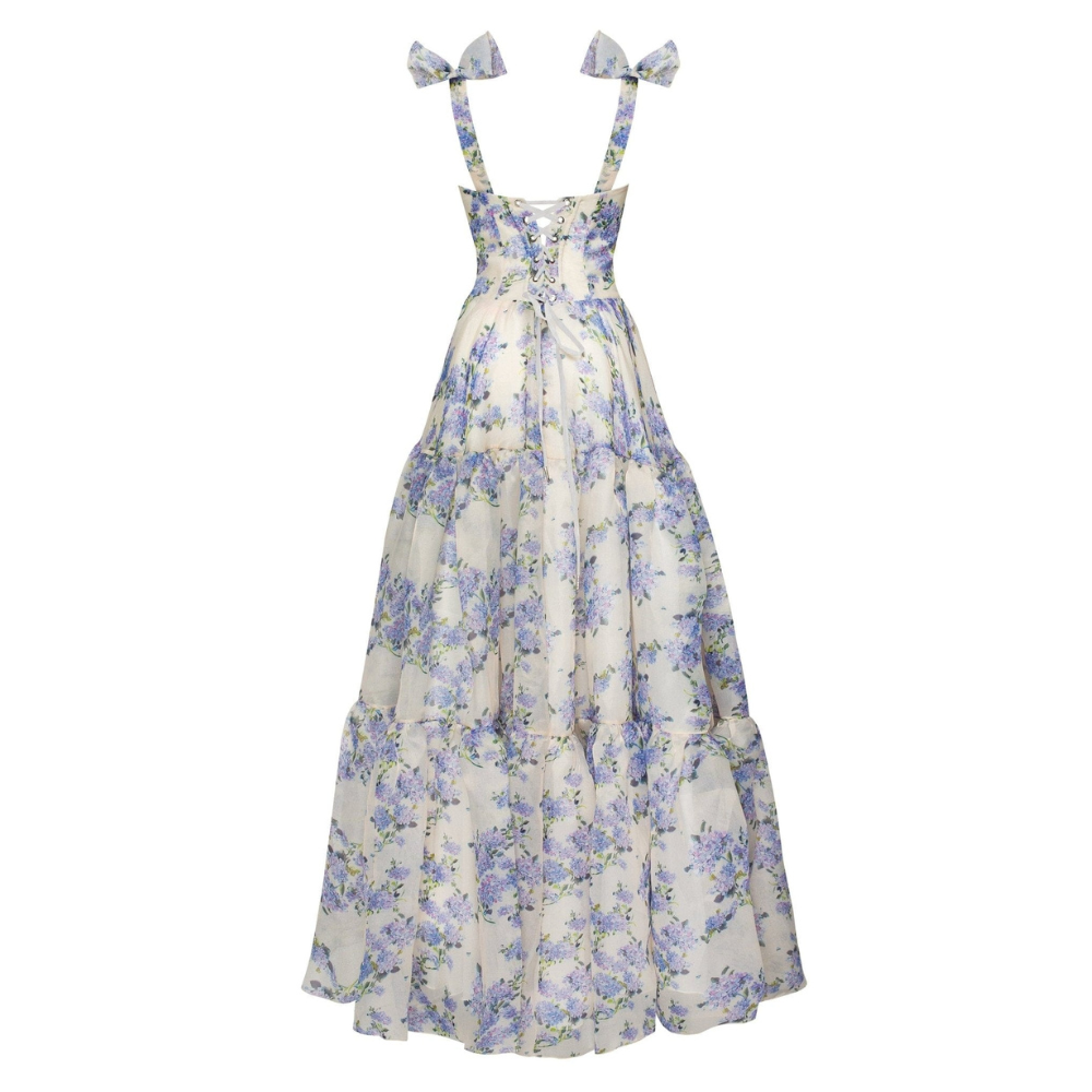 Women's Tiered Floral Maxi Dress with Corset Back Detail