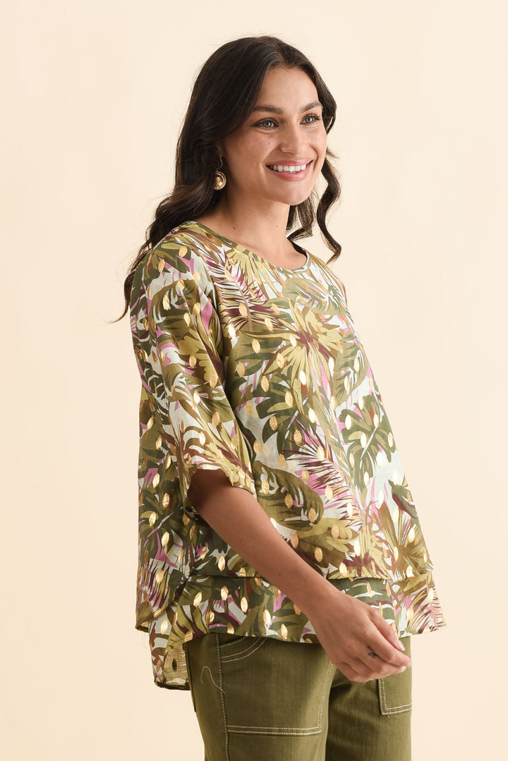 Women’s Tropical Print Layered Top