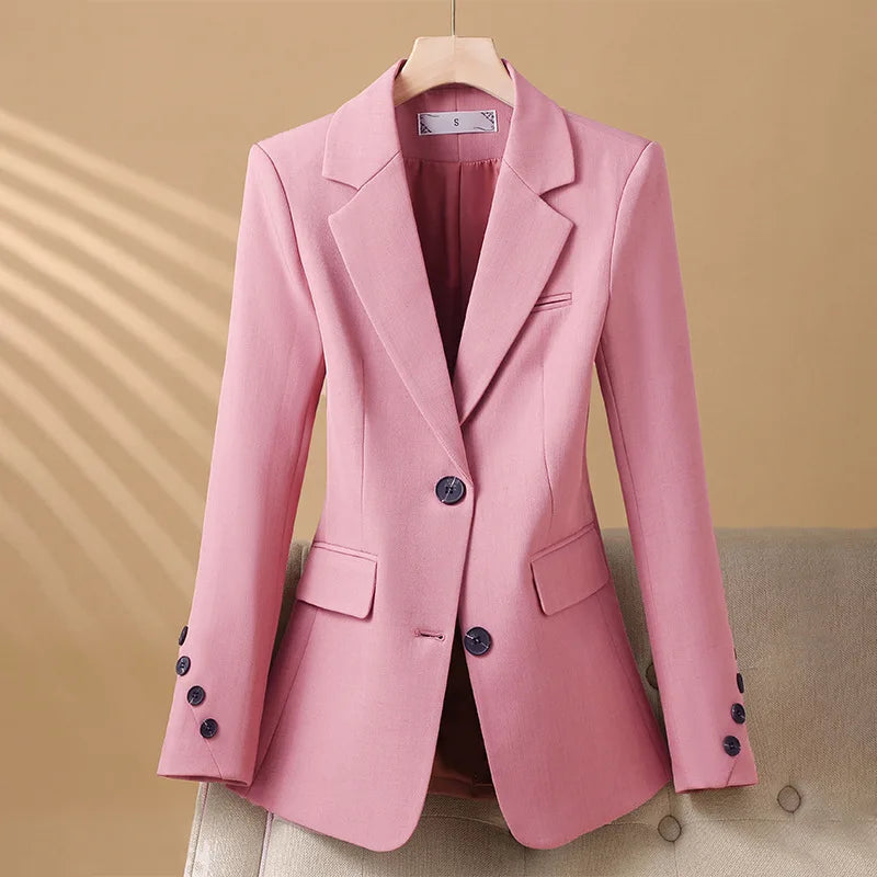 Women’s Two-Button Blazer with Notch Lapel and Flap Pockets