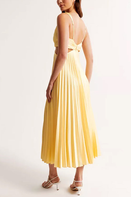 Women’s V-Neck Cut-Out Waist Sleeveless Pleated Maxi Dress