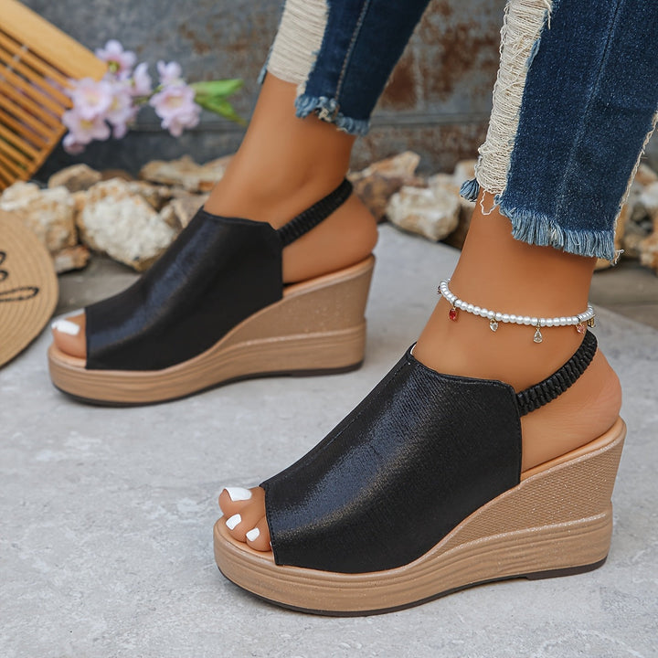 Women's Open Toe Wedge Platform Sandals with Rhinestone Slingback